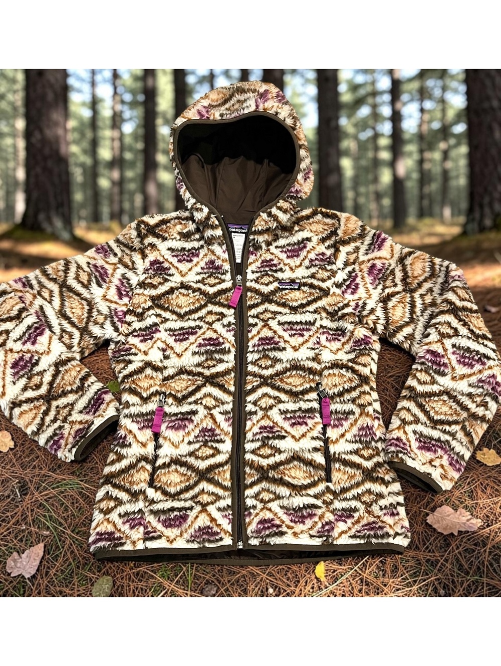 Patagonia Women’s M Retro-X Deep Pile Fleece Hooded Jacket Geometric Full Zip